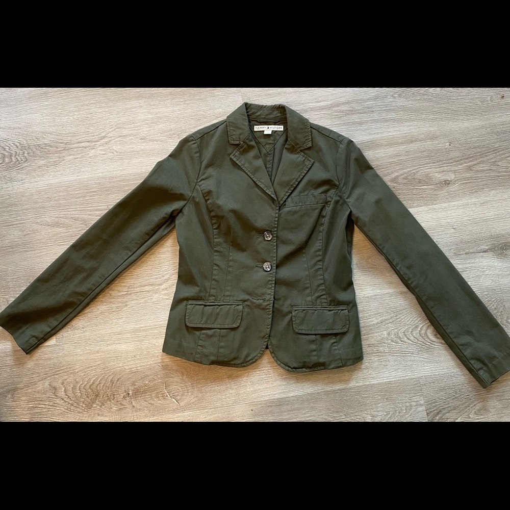 Olive green TOMMY Hilfiger blazer preppy short fitted petite